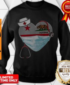 Premium Nurse Heart Stethoscope Mask California Flag Sweatshirt