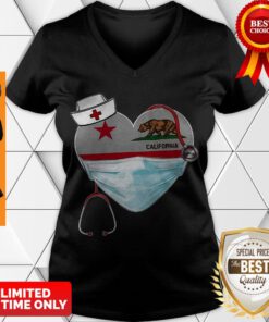 Premium Nurse Heart Stethoscope Mask California Flag V-neck