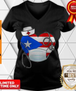 Premium Puerto Rico Flag Heart Nurse Stethoscope V-neck