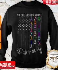 Top American No One Fights Alone Breast Cancer Awareness Sweatshirt