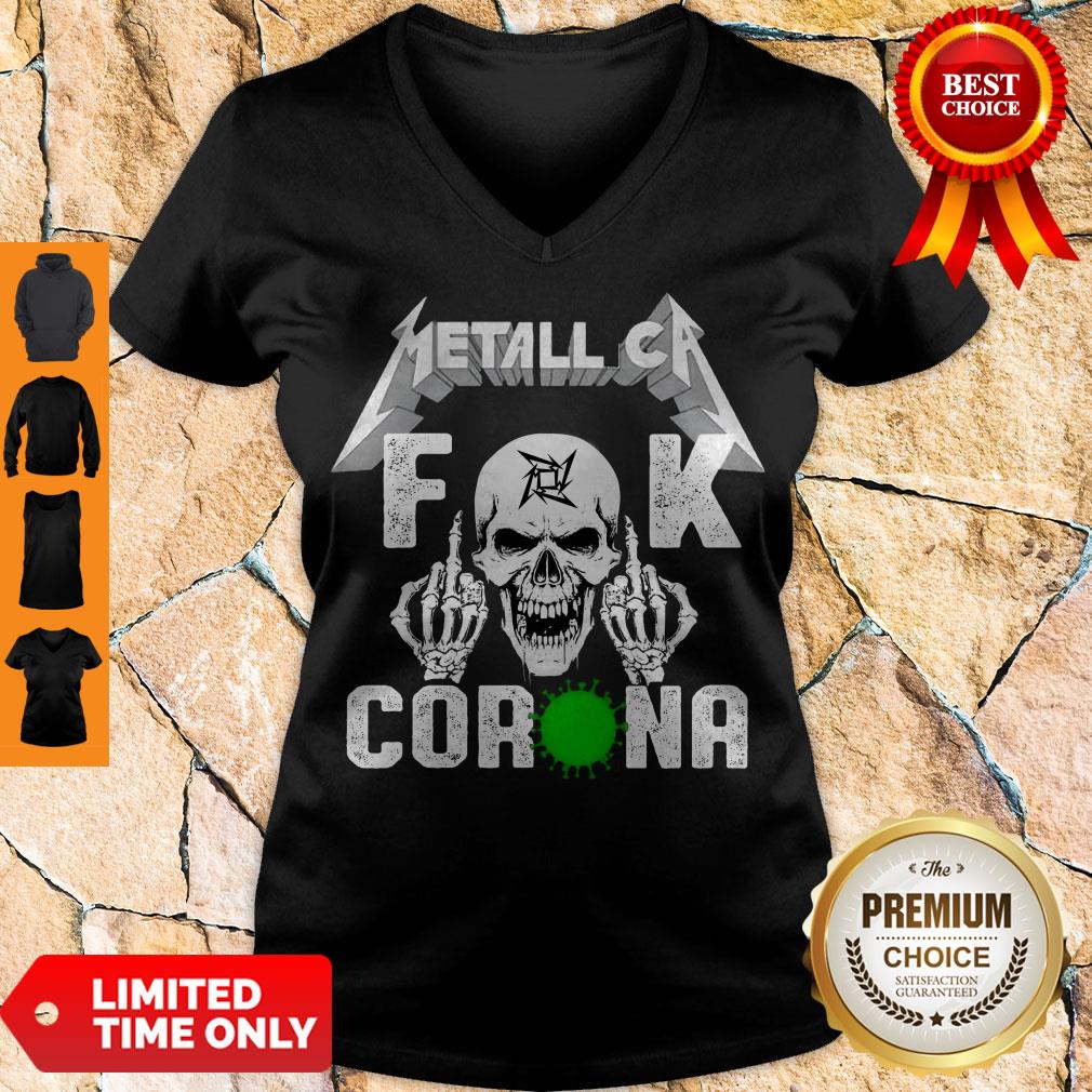 Nice Funny Skull Metallica Fuck Coronavirus V-neck Nice Funny Skull Metallica Fuck Coronavirus V-neck