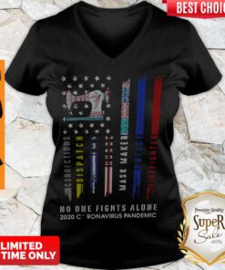 Top Sew American Flag No One Fights Alone 2020 Coronavirus Pandemic V-neck