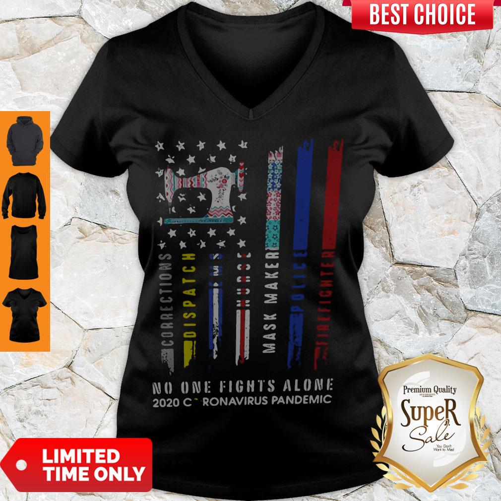 Top Sew American Flag No One Fights Alone 2020 Coronavirus Pandemic V-neck Top Sew American Flag No One Fights Alone 2020 Coronavirus Pandemic V-neck