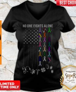 Top American No One Fights Alone Breast Cancer Awareness V-neck