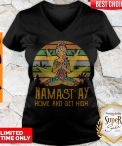 Vintage Yoga Cannabis Marijuana Namastay Home And Get High V-neck
