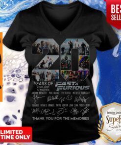 20 Years Of Fast & Furious 2001 2021 Signature Thank You For The Memories V-neck