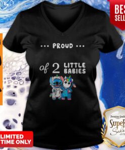 Baby Stitch And Unicorn Proud Of 2 Little Babies V-neck