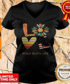 Love Hr Block Life Flower American Flag Vintage V-neck