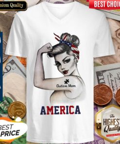 Strong Woman Autism Mom America V-neck