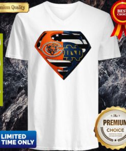 Superhero Chicago Bears And Notre Dame Diamond American Flag Independence Day V-neck