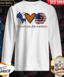 Chihuahua Love Heart Sunflower American Flag Veteran Independence Day Sweatshirt