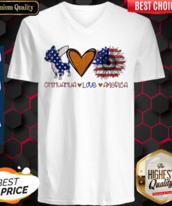 Chihuahua Love Heart Sunflower American Flag Veteran Independence Day V-neck