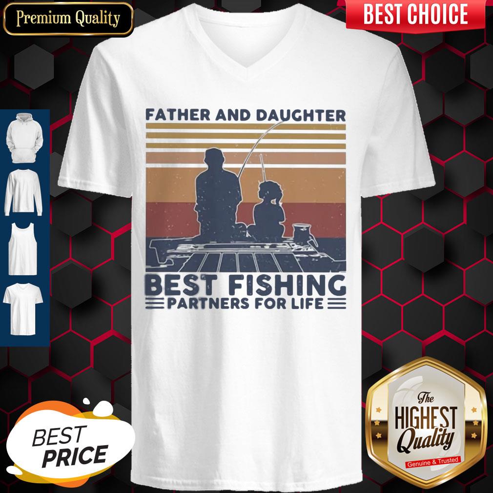 Father And Daughter Best Fishing Partners For Life Vintage V-neck