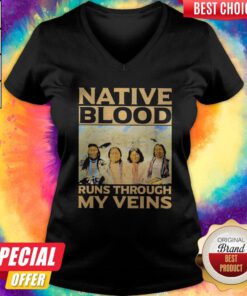 Funny Native Blood Runs Through My Veins V-neck
