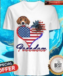Good Beagle Dog Sunflower Heart American Flag Freedom V-neck