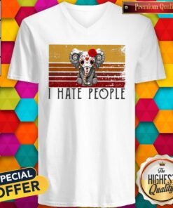 Hippie Elephant I Hate People Vintage Retro V-neck