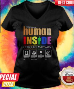LGBT 100 Natural Human Inside Colours May Vary This Way Up Handle With Care Fragile Do Not Lift V-neck