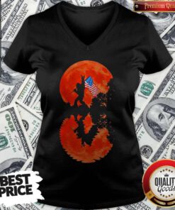 Perfect Bigfoot American Flag Veteran Independence Day Sunset Water Shadow V-neck