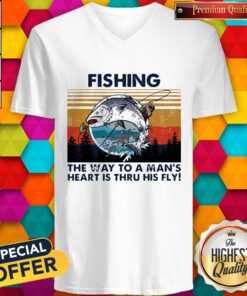 Perfect Fishing The Way To A Mans Heart Is Thru His Fly Vintage Retro V-neck