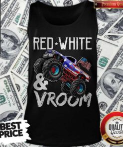 Premium Red White Vroom Monster Truck American Flag July 4Th Tank Top