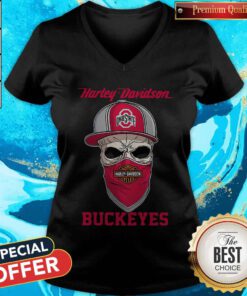 Top Skull Harley Davidson Ohio State Buckeyes Hat V-neck