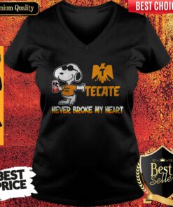 Top Snoopy Tecate Beer Never Broke My Heart V-neck