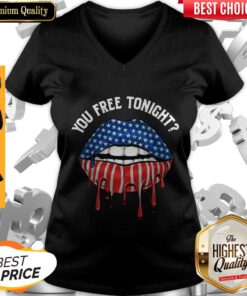 Top You Free Tonight 4th of July Drip Lips V-neck