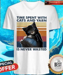 Black Cats Wool Roll Time Spent With And Yarn Is Never Wasted Vintage V-neck