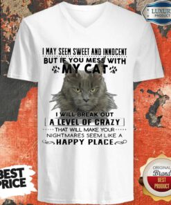 Cat I May Seem Sweer And Innocent But If You Mess With My Cat Happy Place V-neck