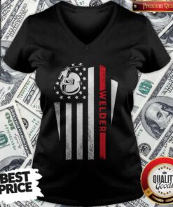 Hot Welder American Flag Red Black White V-neck