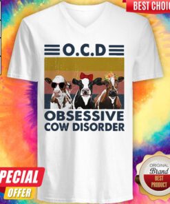 OCD Obsessive Cow Disorder Vintage Retro V-neck