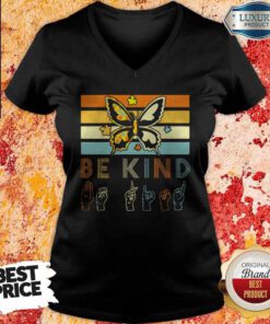 Vintage Sign Language Butterfly Autism Be Kind Lady V-neck