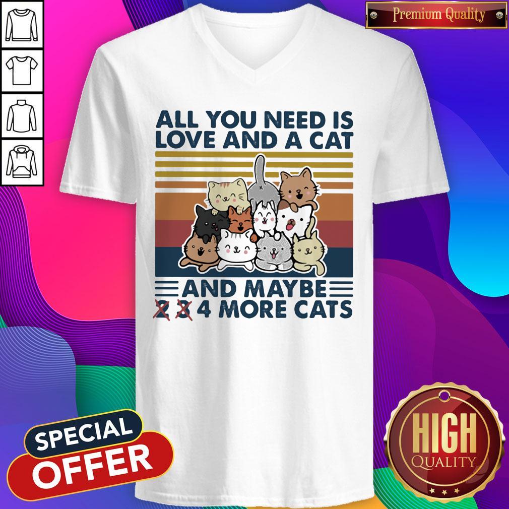 Cute All You Need Is Love And A Cat And Maybe 2 3 4 More Cats Vintage Retro Shirt - Image 2