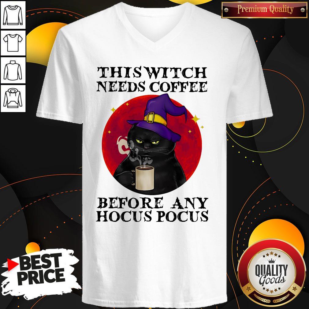 Cute This Witch Needs Coffee Before Any Hocus Pocus Black Cat Moon Halloween Shirt - Image 2