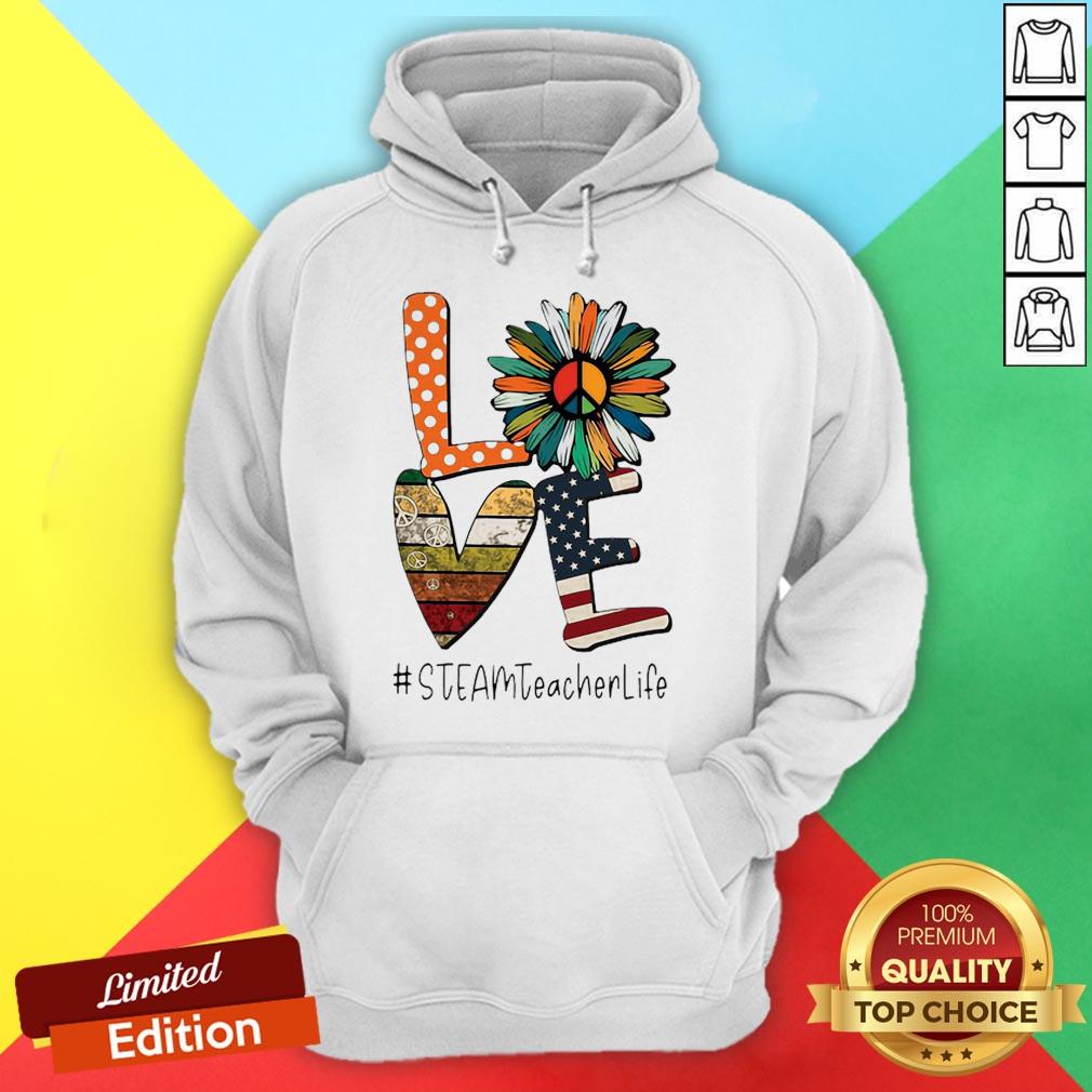 Love Steamteacherlife Peace Sunflower American Flag Shirt - Image 5