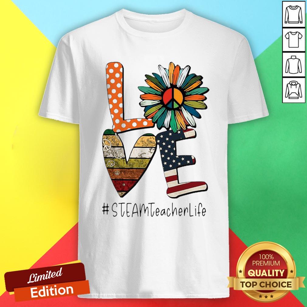 Love Steamteacherlife Peace Sunflower American Flag Shirt