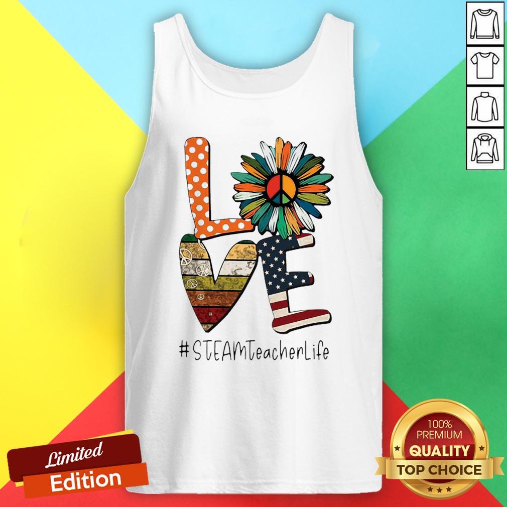 Love Steamteacherlife Peace Sunflower American Flag Shirt - Image 3