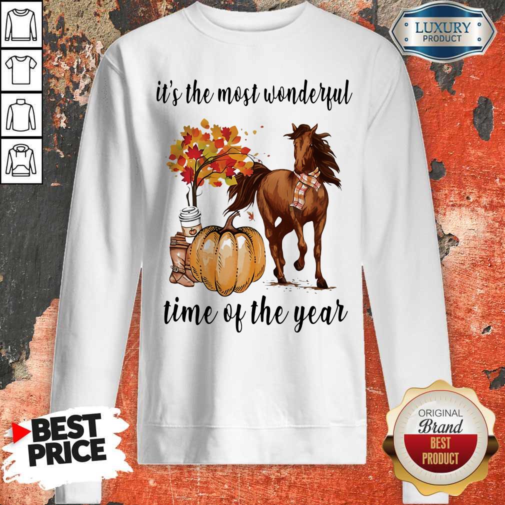 Nice It's The Most Wonderful Time Of Year Fall Autumn Horse Pumpkin Shirt - Image 4