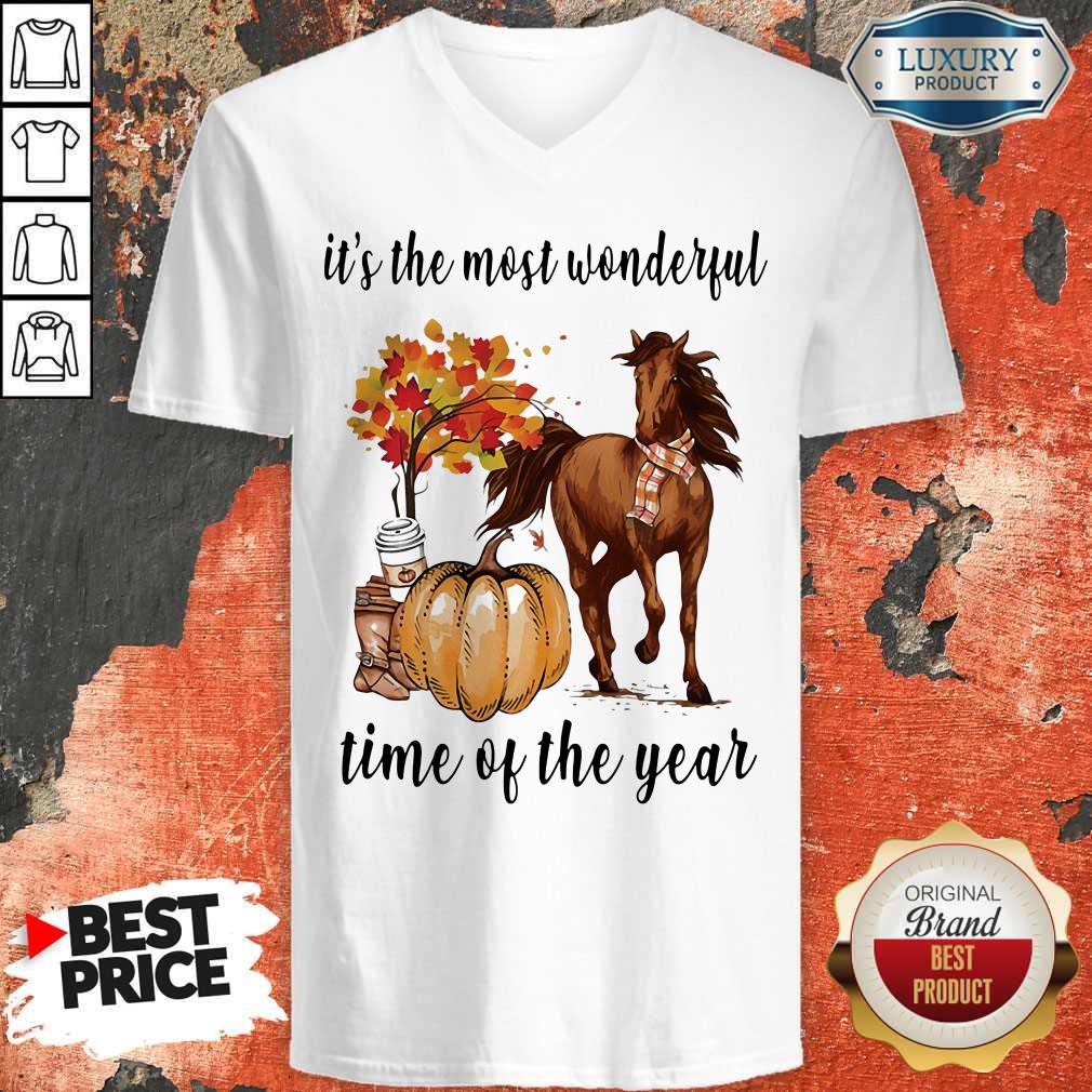Nice It's The Most Wonderful Time Of Year Fall Autumn Horse Pumpkin Shirt - Image 2