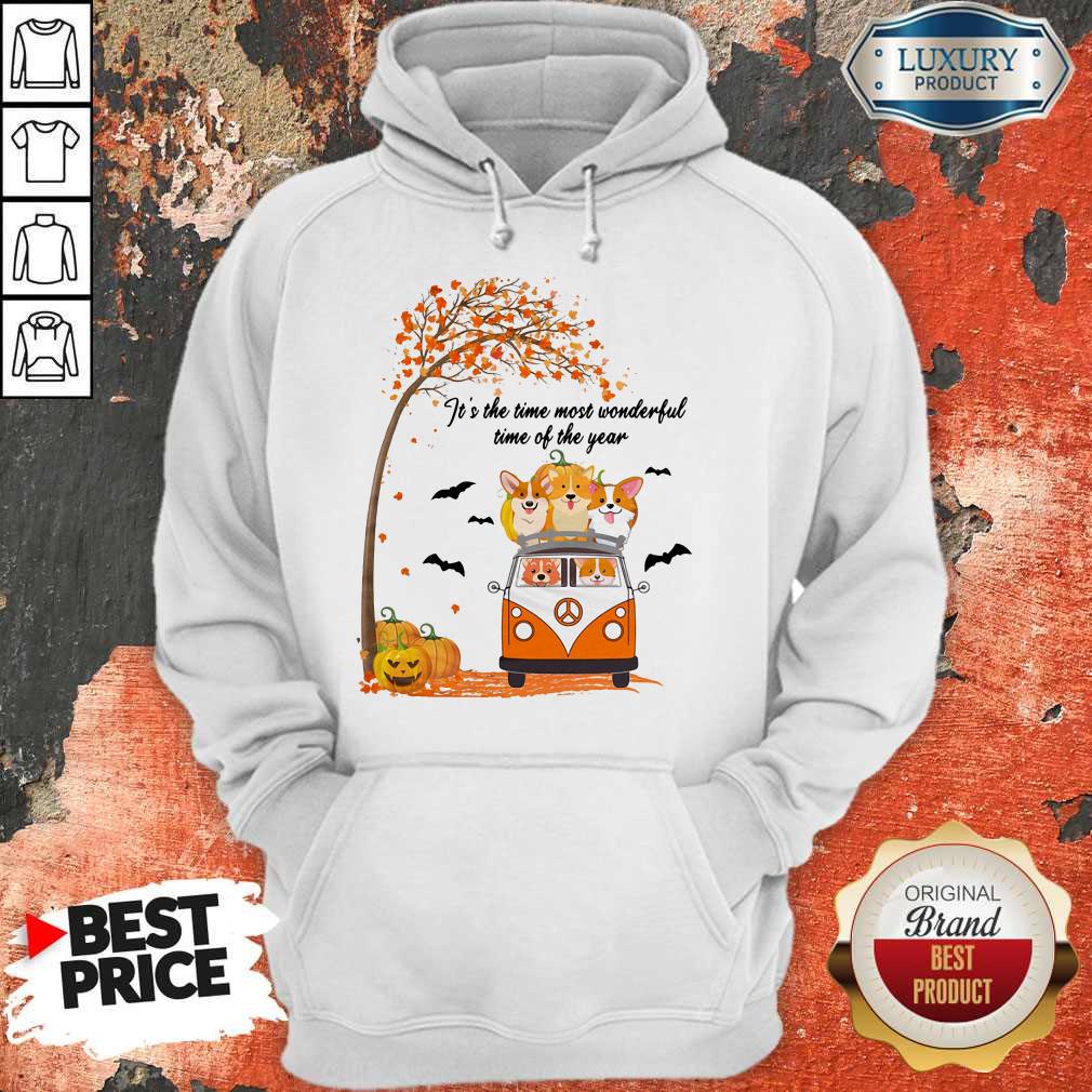 Premium It's The Time Most Wonderful Time Of The Year Peace Bus Corgi Pumpkin Halloween Shirt - Image 5