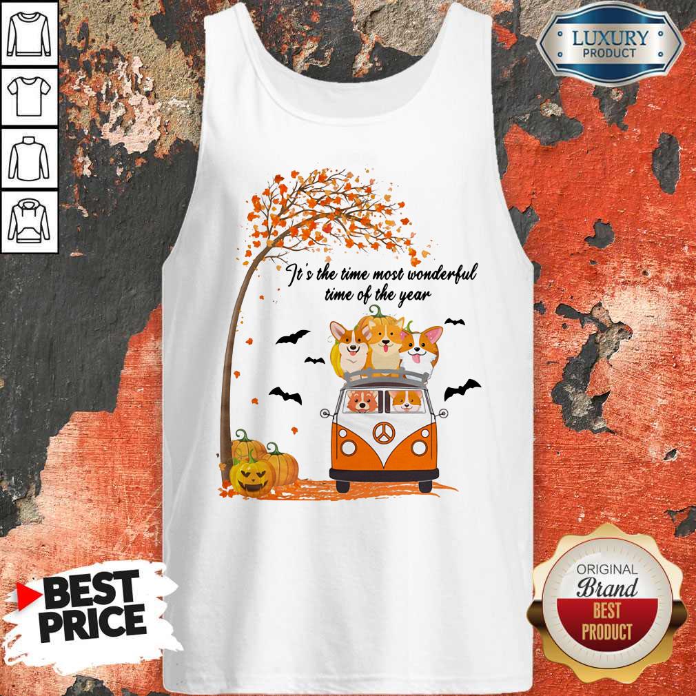 Premium It's The Time Most Wonderful Time Of The Year Peace Bus Corgi Pumpkin Halloween Shirt - Image 3