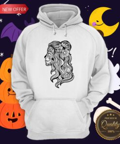 Black And White Beautiful Woman Skull With Smooth Hair Día De Los Muertos Hoodie