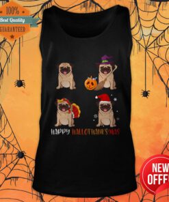 Cute Pug Happy Hallothanksmas Tank Top