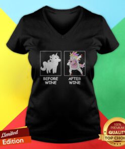 Cute Unicorn Dabbing Before Wine After Wine V-neck