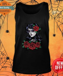 Day Of Dead Sugar Skull Girl With Red Roses Tank Top