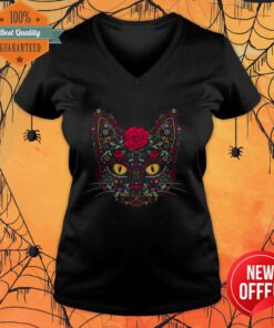 Day Of The Dead Kitty Cat Sugar Skull V-neck
