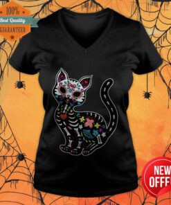 Dia De Los Gatos Sugar Skull Kitty V-neck