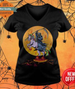Grim Reaper With Unicorn Under The Moon Halloween Costume V-neck