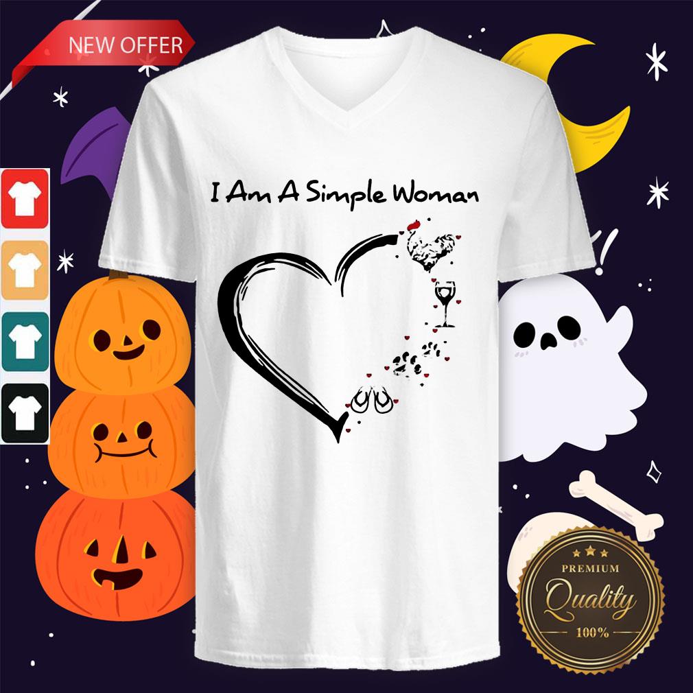 I Am A Simple Woman Chicken Wine Dog Paw And Flip Flop V-neck