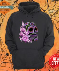 Pink Floral Black Sugar Skull Day Of The Dead Hoodie